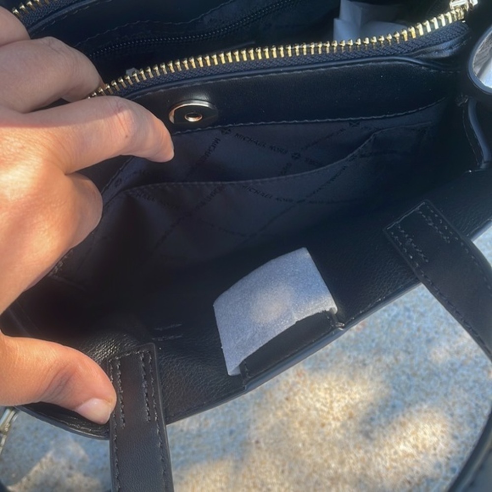 Michael Kors Small Satchel Crossbody Bag Black MK Signature - Picture 10 of 12